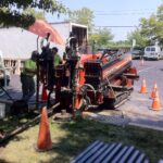 Horizontal drill at work installing horizontal wells Horizontal wells being installed by a horizontal drill
