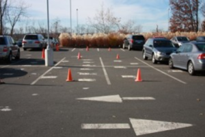 Figure 6, Cones indicating horizontal AS/SVE well positions under the parking lot